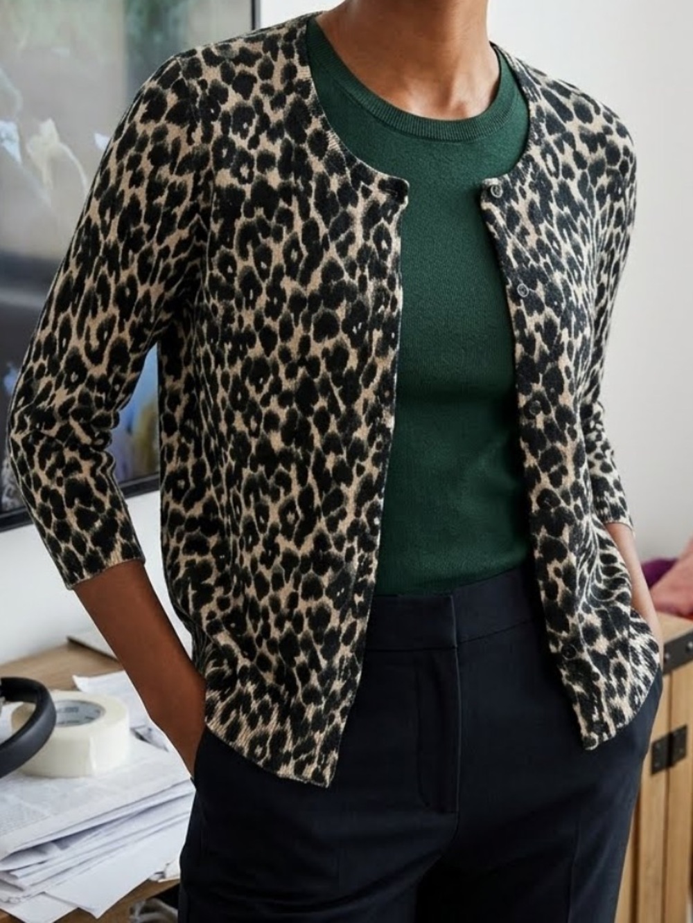 Ann Taylor Leopard Print Silk Cashmere Cotton Blend Cardigan Sweater SP